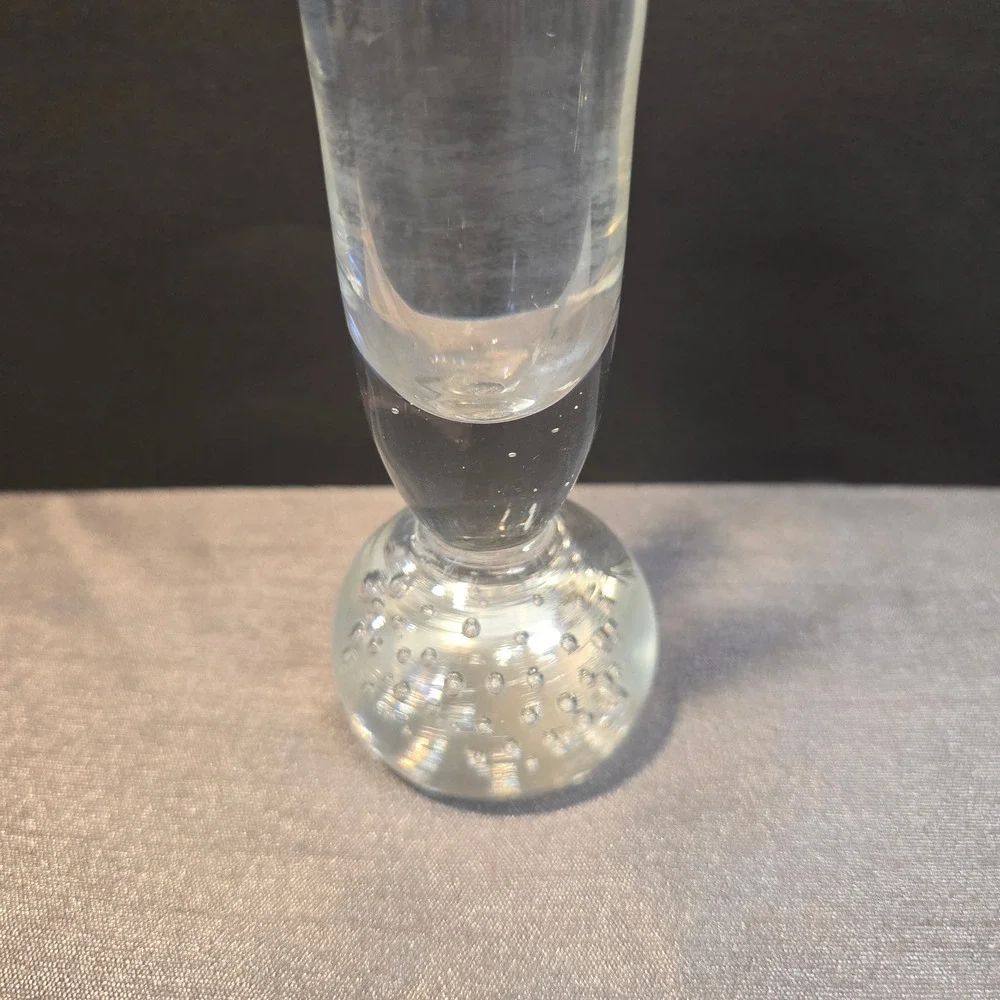 Hand Blown Art Glass Bud Vase Flower Base Controlled Bubbles Clear‎